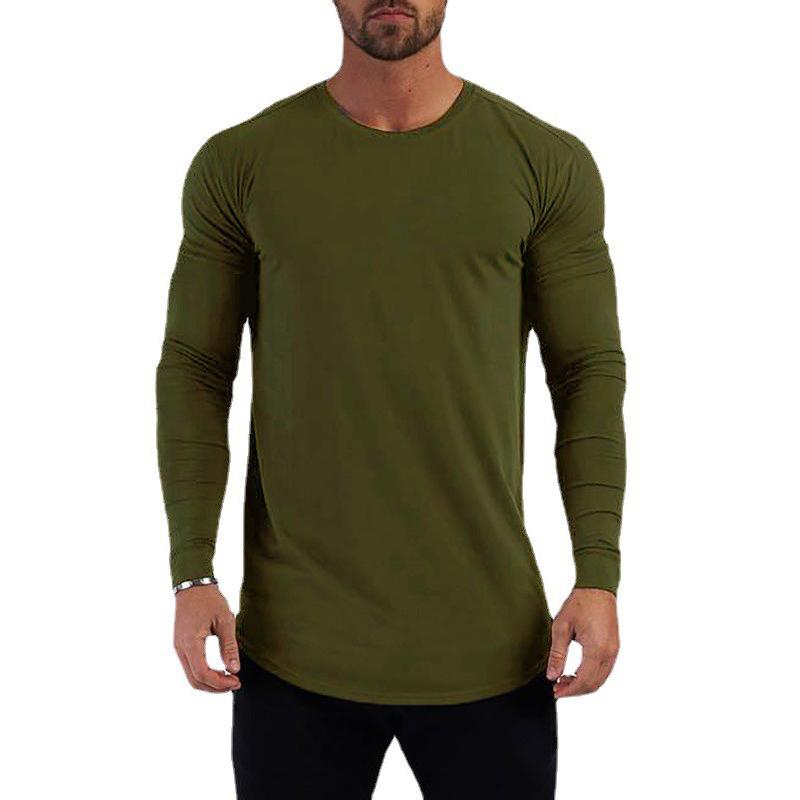 Muscleguys Mens Muscle Slim Fitted Running T-Shirts Autunm Cotton Long Sleeve Crewneck Gym Workout Plain Sports Fitness T Shirts