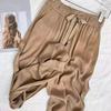 Women Casual Pants Solid Color Ice Silk Straight Wide Leg Long Trousers Elastic Waist Drawstring Thin Slacks Streetwear