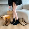 Fashion Retro Comfortable Suede Spring and Fall Single Boots Fashion Boots Thick Low-heeled Boots Female Fashionable Versatile Zipper Work Shoes