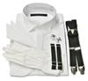 Wing Collar Shirt Accessory Set Handkerchief White Gloves 4 [Tuxedo Station] 6-piece [single Cuffs] (cotton Three-peaks), Cufflinks, Suspenders,