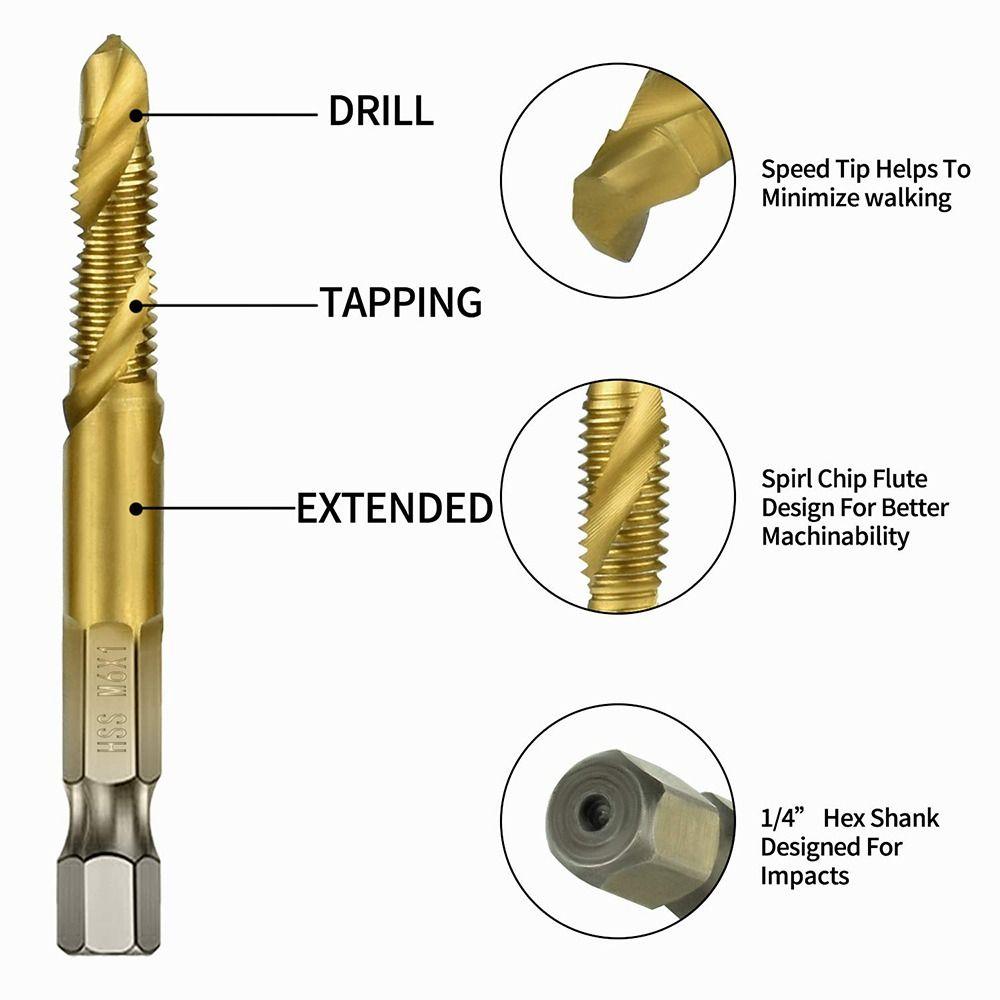 HSS Screw Thread Bit Tap Drill Bits Hex Shank Titanium Plated Tap Drill Bit Shank Tap Drill Bits