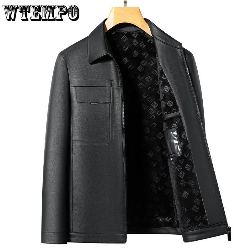 Мужская кожаная куртка для мужчин среднего возраста, короткая кожаная куртка с лацканами, высококачественная утепленная куртка с подкладкой