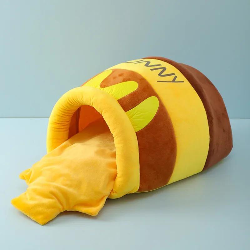 Плюшевая кровать для домашних кошек Маленькая корзина Товар для питомцев Банка Медовый коврик для кошки Форма кошки Подушка для питомцев Аксессуары Четыре сезона