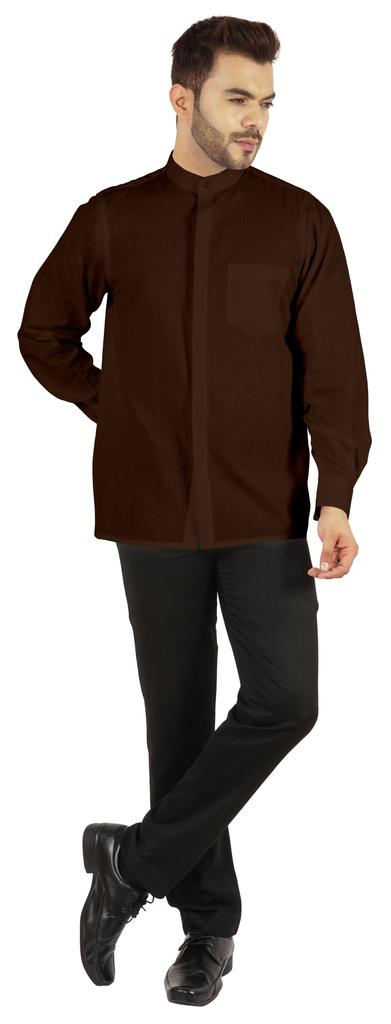 BestMan Мужская однотонная рубашка на пуговицах с китайским воротником и планкой спереди для формального случая