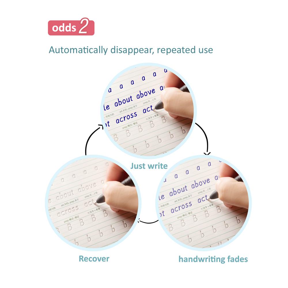 Practice Magic Copy Books 3D Groove English Copybook Learning for Children Junior Students Handwriting 1 Book With 6 Refills