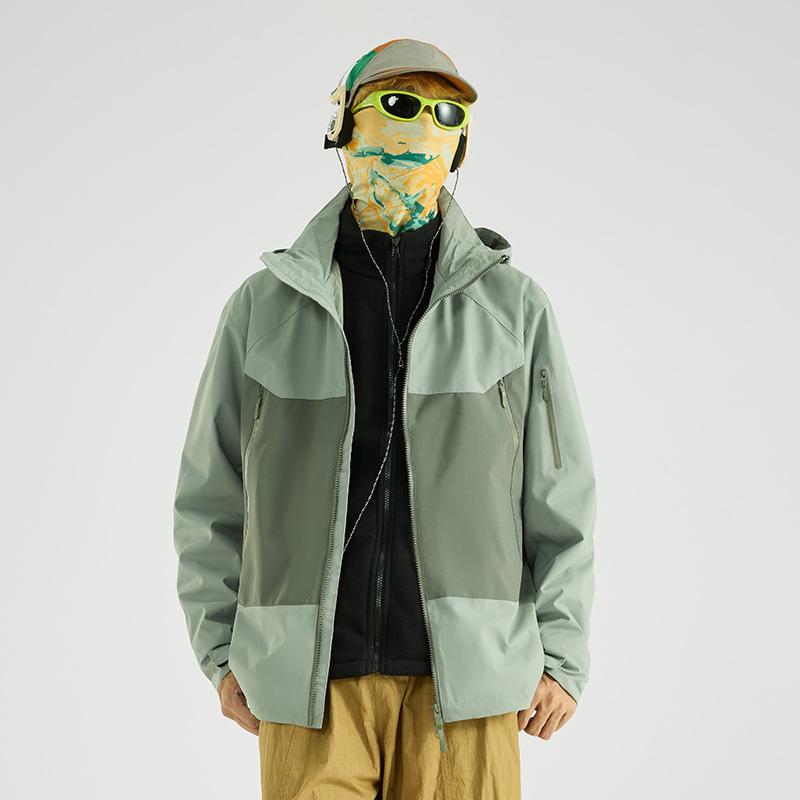 Outdoor three-in-one jacket men's and women's color matching removable cap waterproof and windproof mountaineering suit group buying can be printed