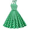 Retro polka-dot lace-up halter-neck flared ball gown performance dress, bohemian style