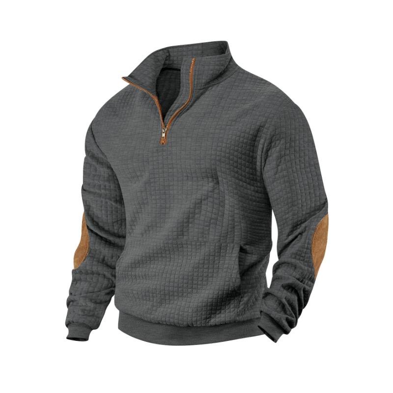 Мужская повседневная спортивная толстовка жаккардовая мелкая клетка воротник-стойка половина молнии однотонная свободная