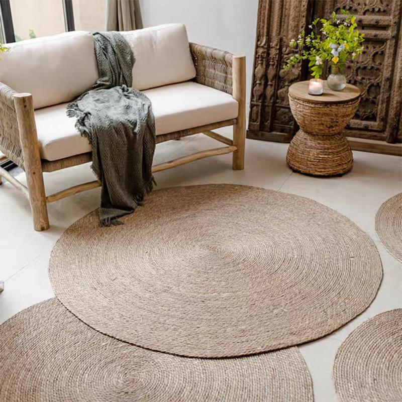 Natural Rattan Grass Woven Round Rug for Living Room Bedroom Decor Eco Friendly Plant Fiber Floor Mat Home Decoration