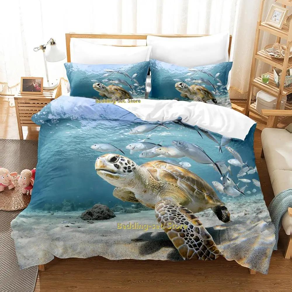 World Turtles Turtle Island Bedding Set Cartoon Anime three-piece set Adult Kid Bedroom Duvetcover Sets 3D Kawaii Animal