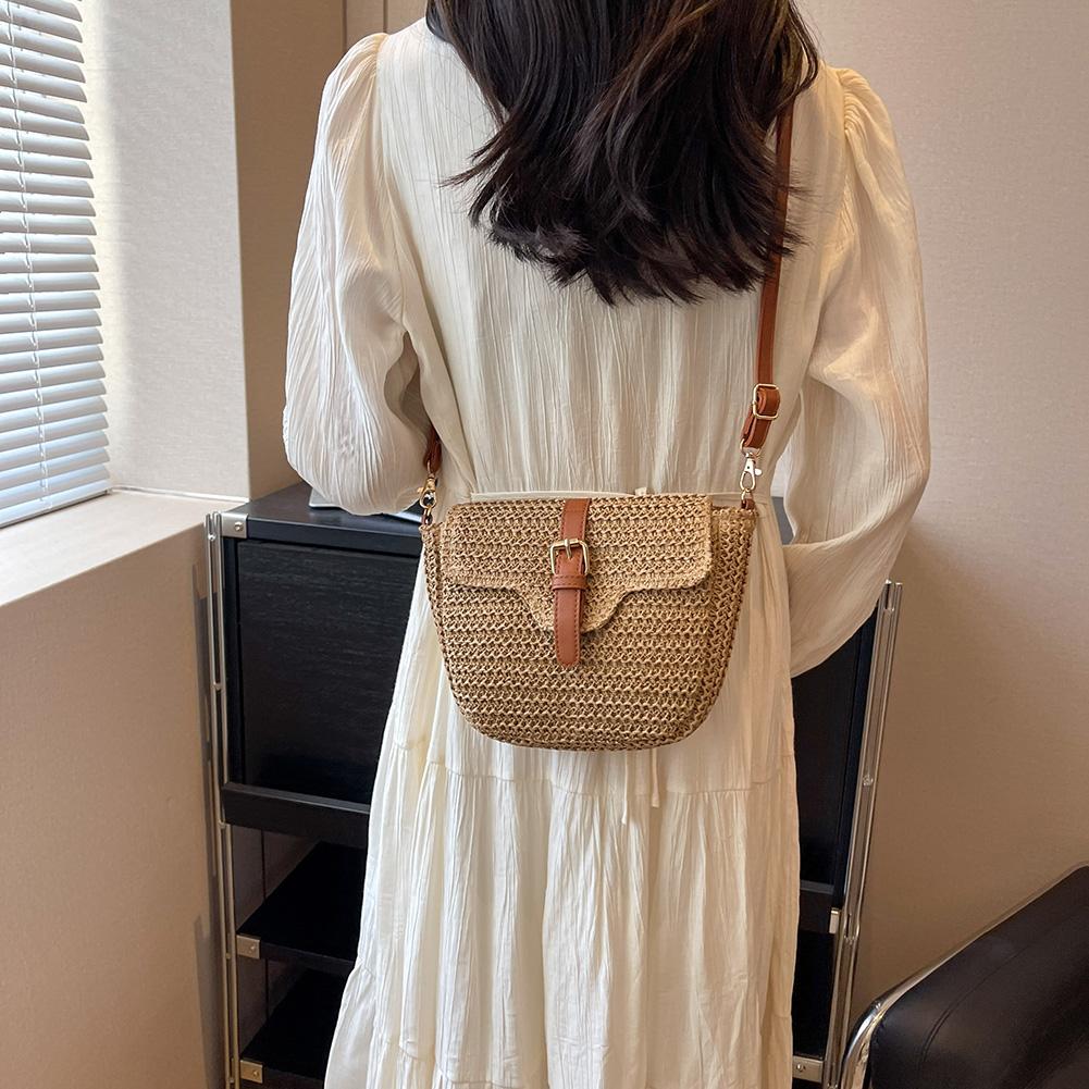 Summer Beach Woven Crossbody Bag Straw Weaving Shoulder Bag 2025 Raffia Zipper Handbag Boho Rattan Hand-Woven Travel Satchel Bag