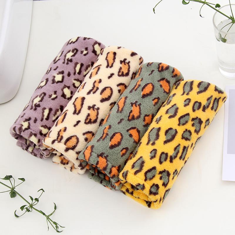 Leopard Print Water-absorbent Thickened Women's Hair Drying Cap Dry Hair Towel Turban