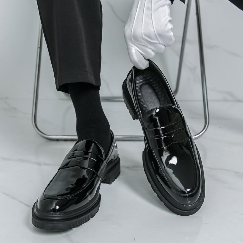 Мужские лоферы Черные Белые Платформа Лифт Кожаная обувь Толстая подошва Формальные Деловые Свадебное платье Выпускной обувь Большой размер