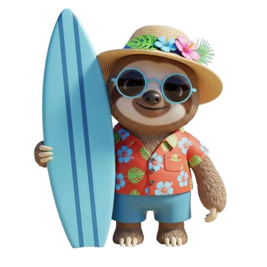 Beach Party Animal Sculpture Resin Surfing Sloth Turtle Ornament Beach Vacation Gnome Statue for Home Decor Desktops Bookshelves