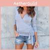 Elegant Long Sleeve Deep V-neck Knitted Sweater Blouse For Women With Premium Quality
