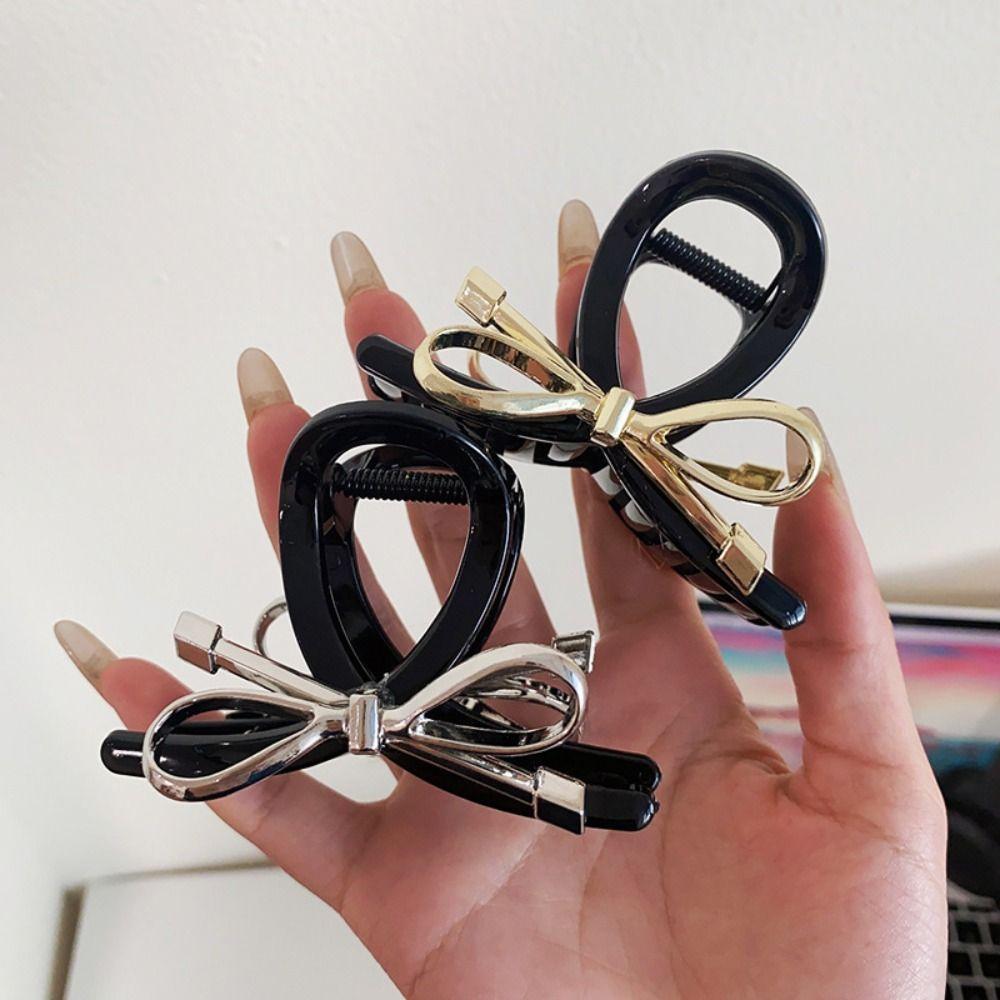 Acrylic Bow Hair Claw Korean Style Bow Crab Clip Cool Metal Bow Claw Clip Ladies