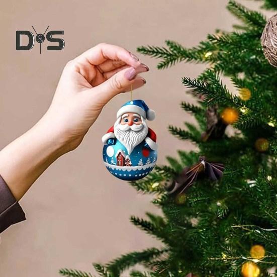 Подвеска в виде Санта-Клауса Roly-poly, 2D, акриловое подвесное украшение, рождественская елка, мультяшный Санта, украшение для каминной полки, автомобильный рюкзак
