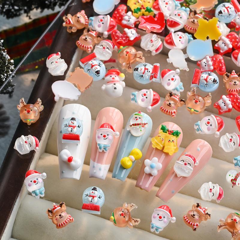 {MX} 50Pcs 3D Cartoon Xmas Resin Nail Art Decorations Cute Santa Claus Snowman Elk Nail Charms DIY Christmas Nail Rhinestones
