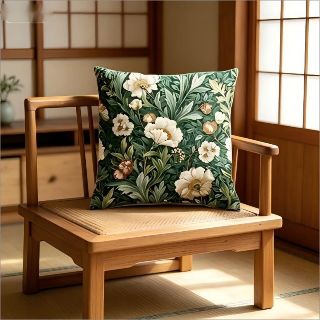 Vintage Style Floral Pillow Cover Green Botanical Print Boho Cottagecore Cushion Case For Sofa Bed Home Decor