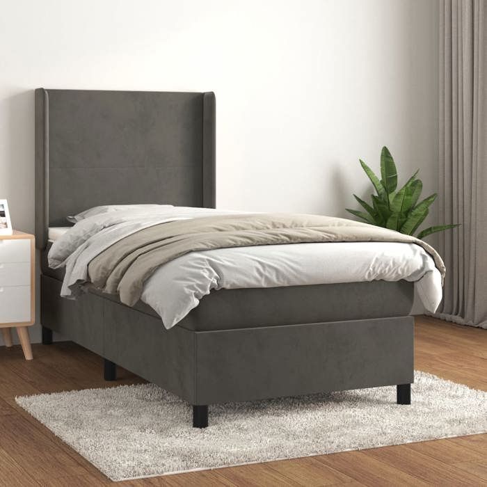 Maison Exclusive - Sommier à lattes de lit et matelas Gris foncé 90x190 cm Velours