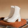 Осень и зима новая корейская маленькая короткая обувь женская толстый каблук тонкие ботинки круглый носок супермягкая толстая подошва белые короткие ботинки