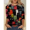 Round Neck 3D Cat Pattern Printed Top Fashionable Casual Long Sleeved Women's T-shirts