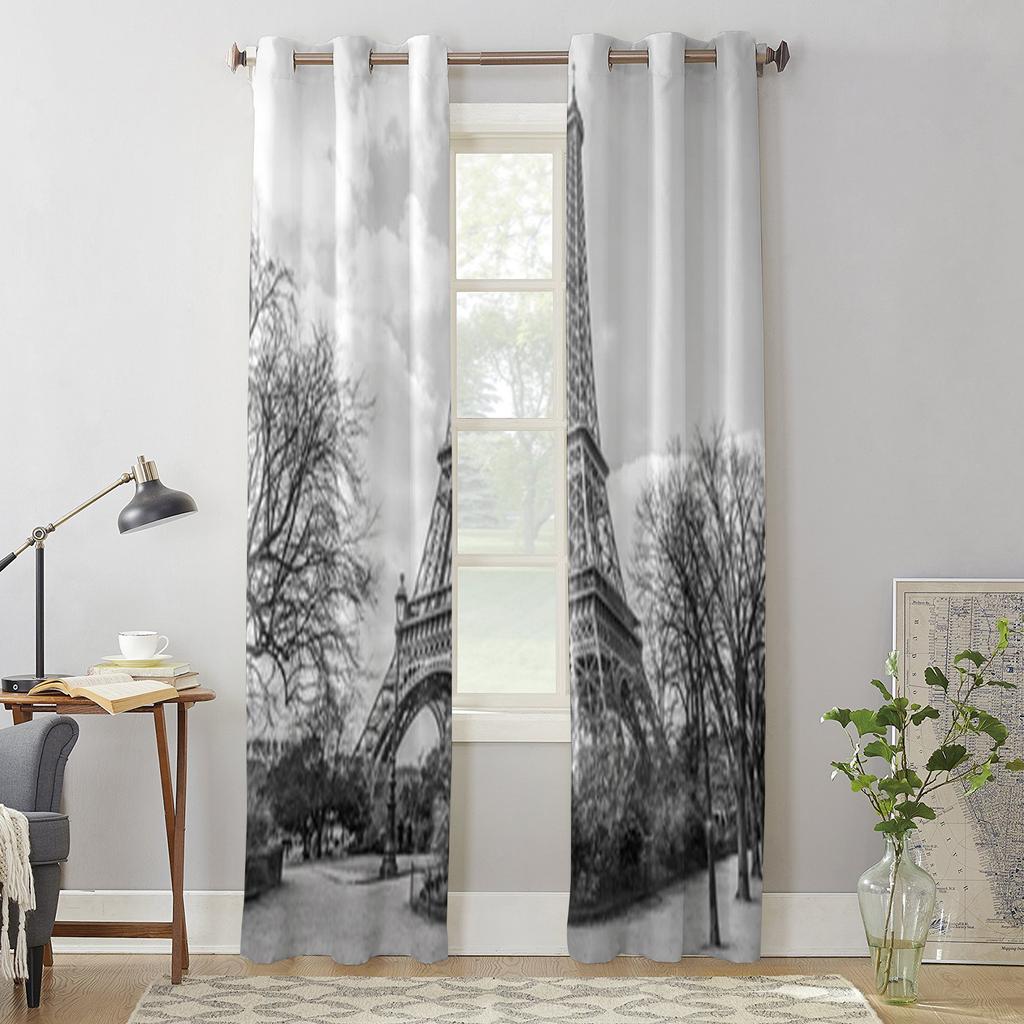 Eiffel Tower Window Curtains For Living Room Luxury Bedroom Decor Drapes Kitchen Window Treatments Curtains