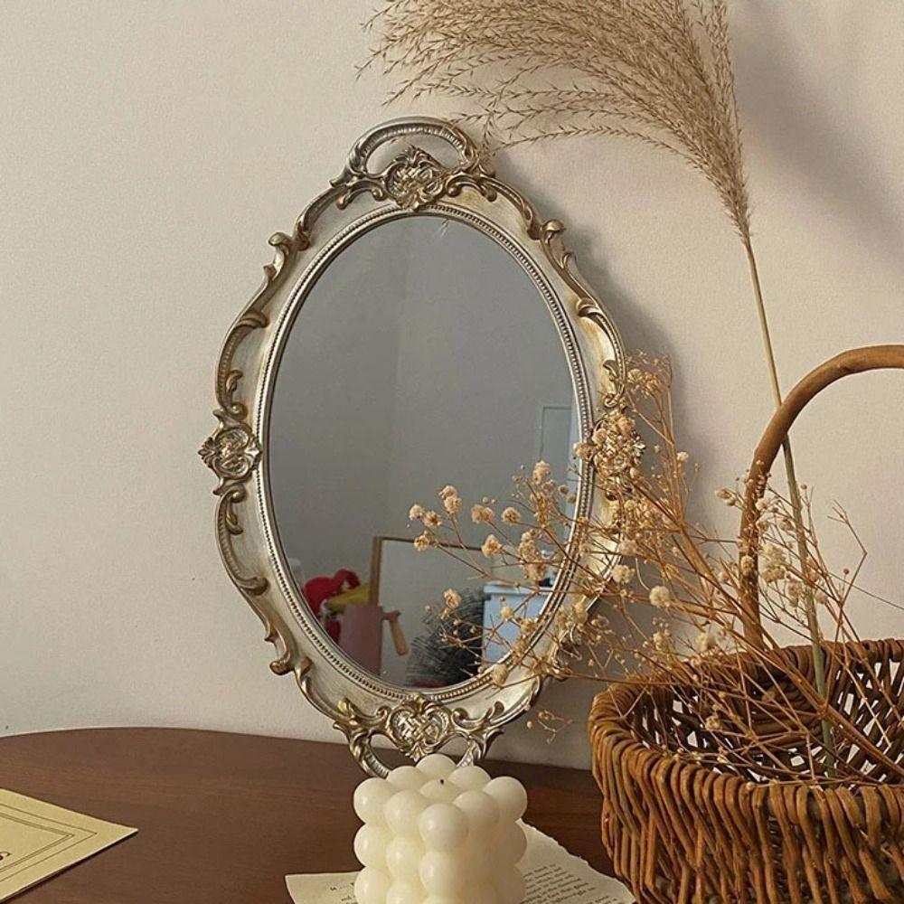 Glass Material Decorative Wall Mirror Oval Shape Cosmetics Storage Tray  Kitchen Decor