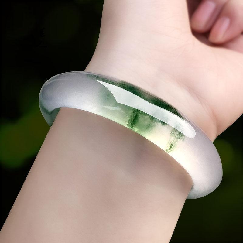 Браслет из натурального нефрита Зеленый браслет с плавающим цветком Женский браслет из ледяной девушки Светло-зеленый нефритовый браслет Кварцевый нефрит