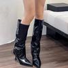 Модные женские ботинки челси с острым носком, туфли на среднем каблуке до колена, зимняя дизайнерская обувь 2024 года, новинка, туфли-лодочки, сексуальный тренд, Mujer Zapatos