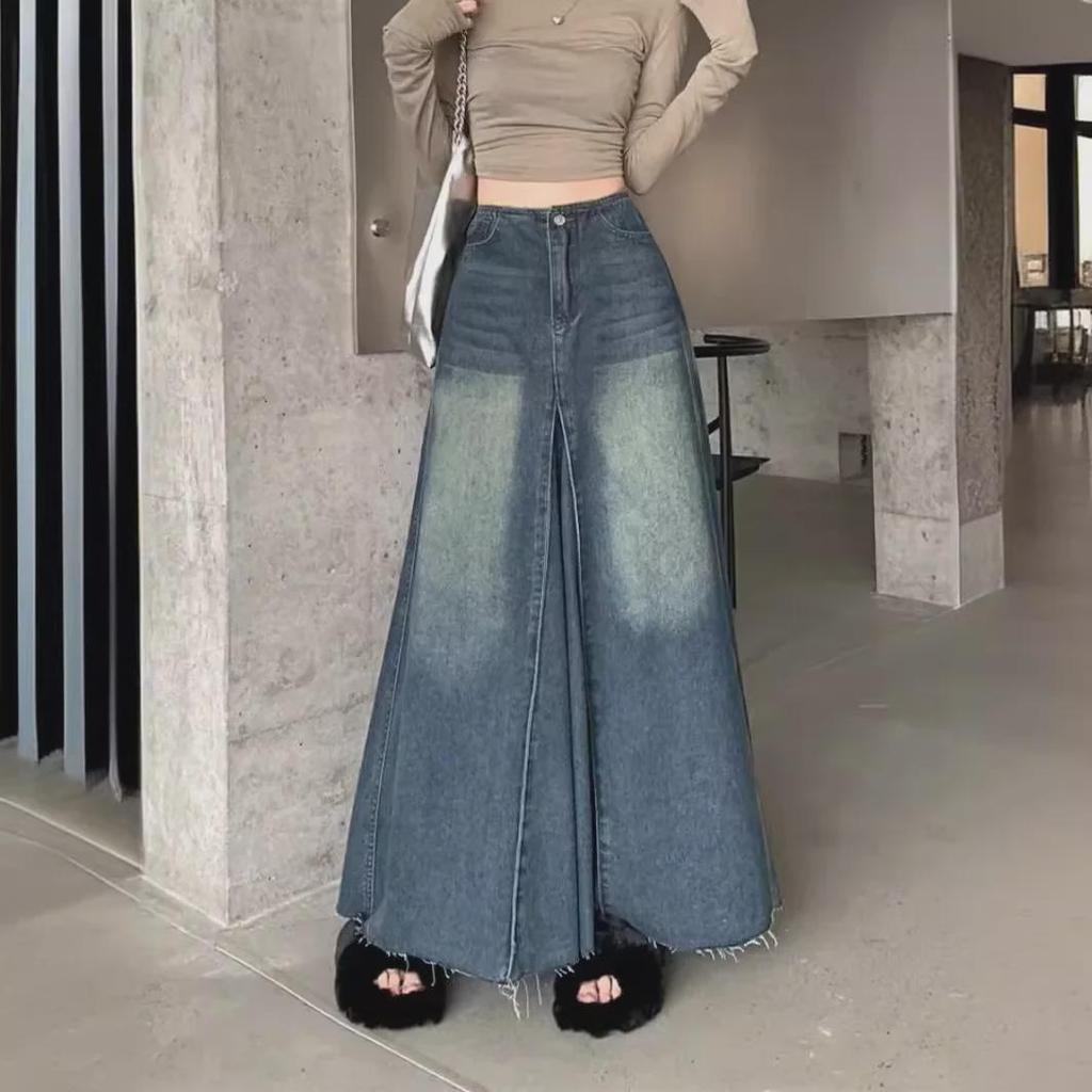 Осенние женские джинсы с широкими штанинами и драпировкой — нишевый дизайн уличной одежды высокого класса в американском стиле