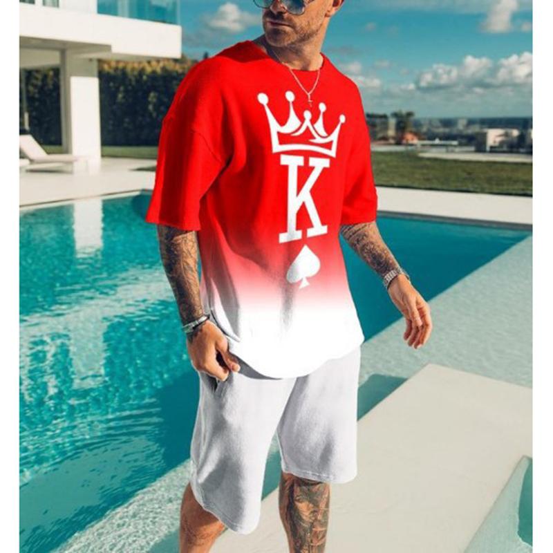 Летние мужские комплекты с 3D принтом буквы K, футболка с коротким рукавом, шорты, спортивный костюм, мужской костюм с круглым вырезом, повседневная мужская одежда из 2 предметов, спортивная одежда