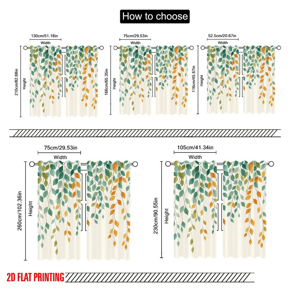 2 шт., 2D плоские шторы с принтом «Опадающие листья», полиэстер. (без стержня) Декор для дома, идеально подходящий для комнаты, кухни, кабинета.