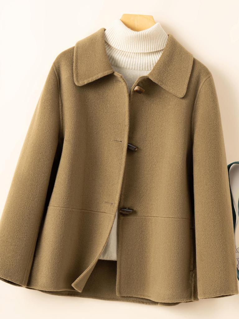 Женское двустороннее пальто из шерсти и кашемира с лацканами - 2025 Осень/Зима Маленький выпуск