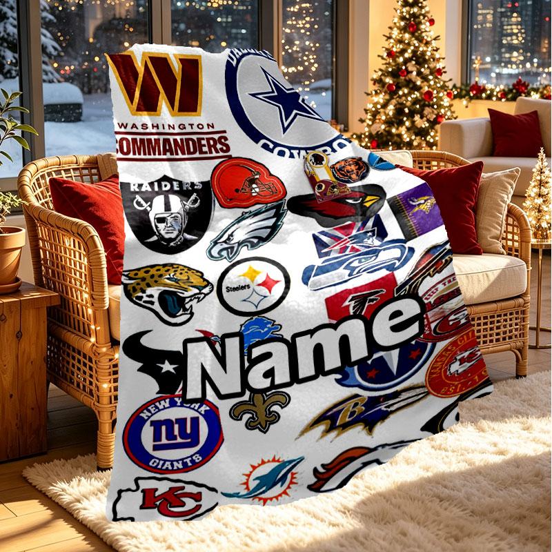 Custom Name Personalized NFL Print Blanket, Home Decor, Bedroom, Sofa, Camping, Couch, Gifts for Birthday Christmas