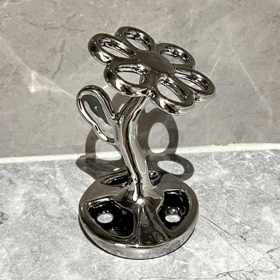 Toothbrush Holder Storage Stand High Stability Easy To Clean Compact Size Flower Shape Ceramic Storage Rack Multifunctional Toothbrush Holder
