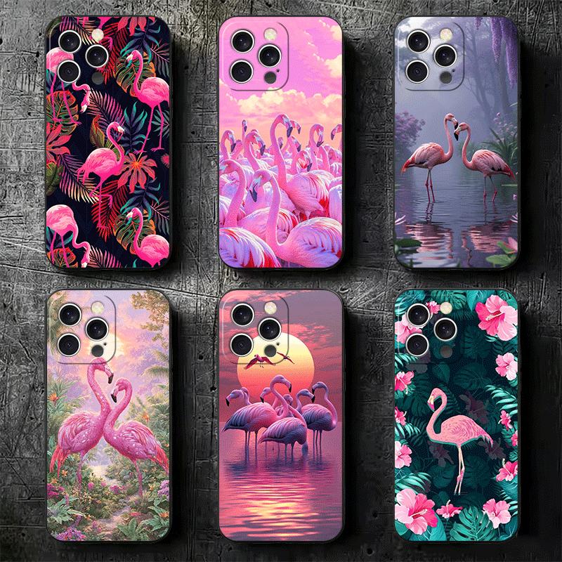 Розово-красный Мечтательный Фламинго Мягкий Чехол для Телефона для iPhone 16 16E 17 Air 15 Pro Max 14 Plus 13 Mini 11 12 7 Черная Задняя Крышка