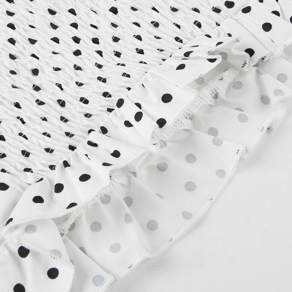 Dot Halter Ruffle Vest Top Lace Up Women Camisole Fashion Sleeveless Crop Top  Female