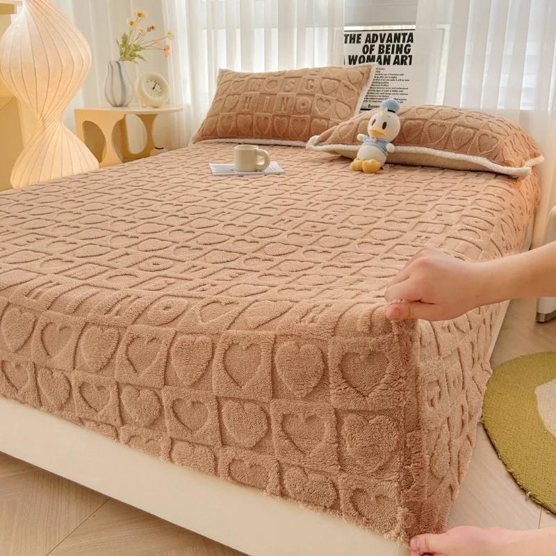 2025 Plush Bed Sheet Bed Linen Sheet Velvet Bedsheet 3D Letter Love Mattress Cover Adjustable Elastic Fitted Sheet