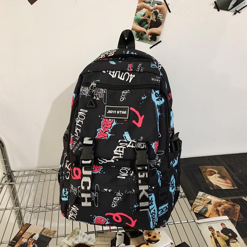 Школьный рюкзак для средней школы, женский, с принтом граффити, мужской, большой вместимости, дорожный рюкзак