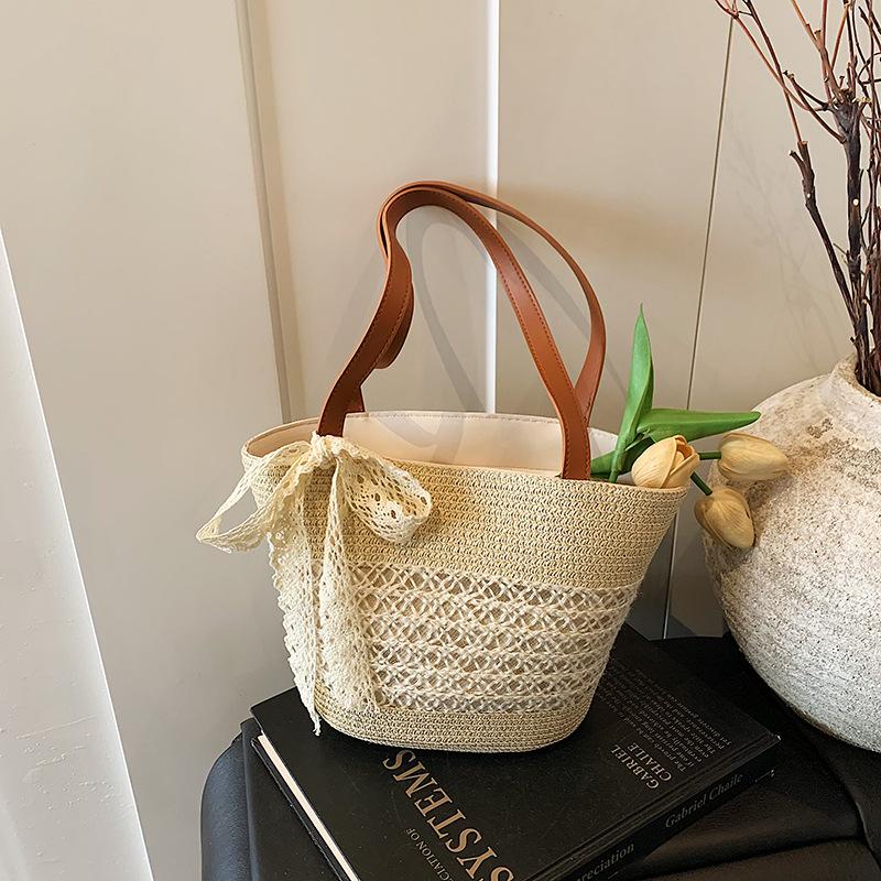 Jane Fashion Сумка на плечо Женская 2025 Плетеная Пляжная Сумка-ведро для отпуска