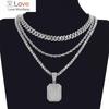 Iced Out Square Pendant Necklace With 4mm Aaa Zicron Bling Tennis Neck Chain Rhinestone Necklaces For Women Men Collier Collare