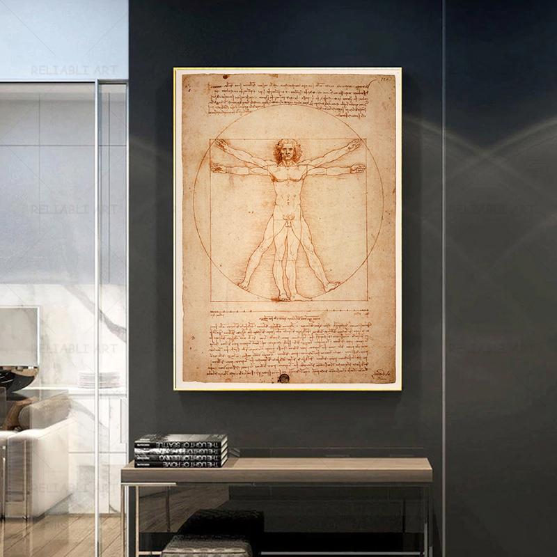 Винтажный Витрувианский человек, известные художественные картины на холсте Леонардо да Винчи, классические настенные художественные постеры, репродукции, настенные панно Куадрос