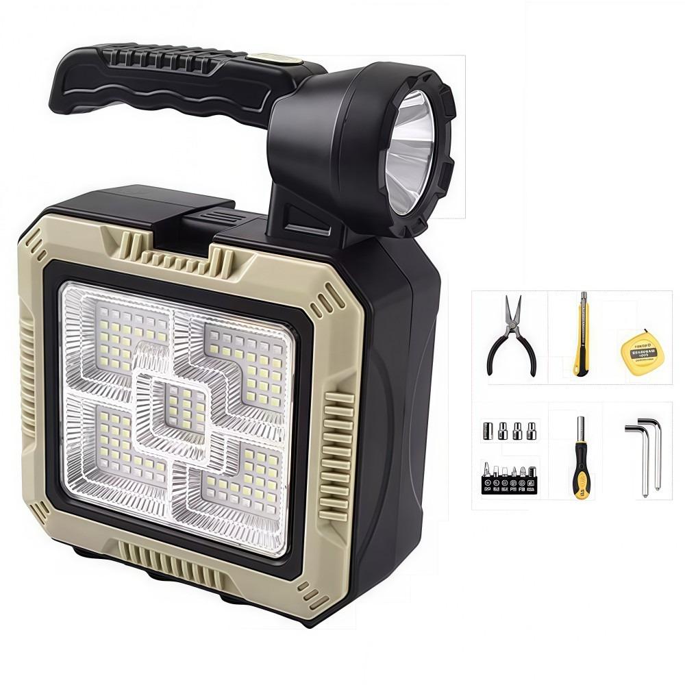 LED Solar-powered Flashlight Built-in Toolkit Strong Light Handheld Searchlight High Power Rechargeable Work Light