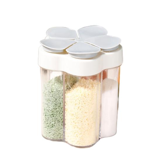 Seasoning Bottle 5-in-1 Transparent Multi-grid Sealed Space-saving Moisture-proof Flip-top Multi-function Salt Sugar Spice Jar Kitchen Tool Cooking