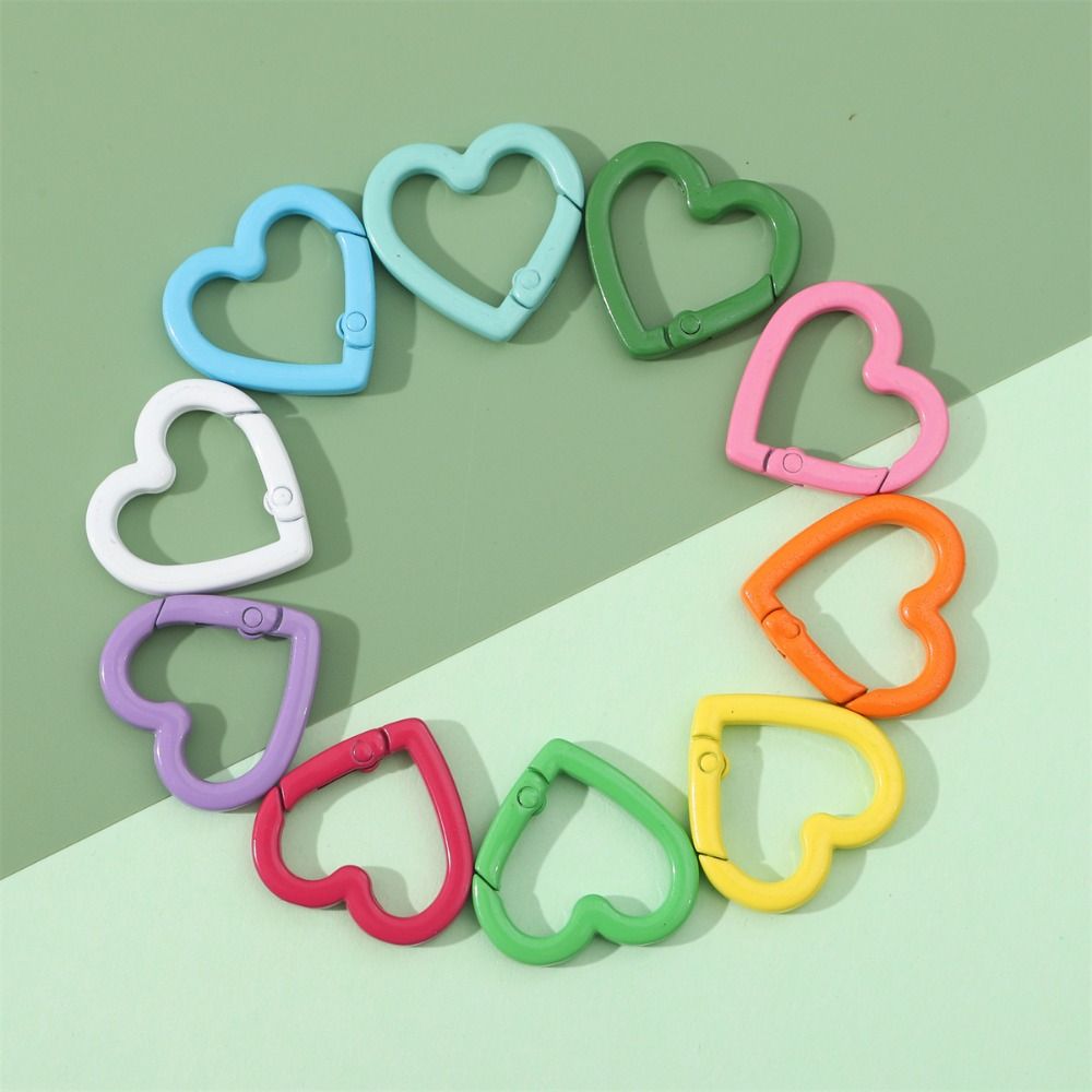5pcs Heart Shape Peach Heart Keyring Macaroon Color Colored Spring Buckle Fishing