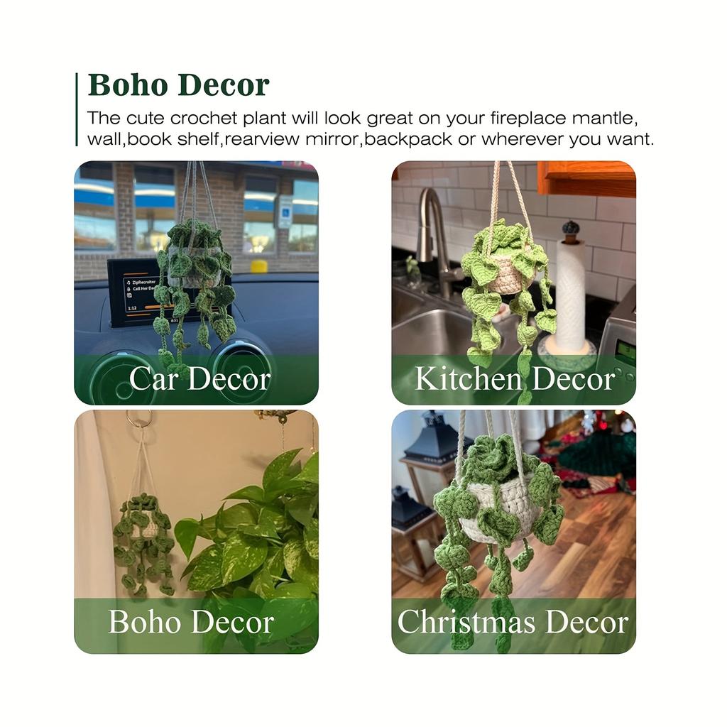 Подвесная корзина для растений, вязаная крючком, подвесное растение для декора автомобиля, автомобильные аксессуары, украшение для автомобиля, аксессуары для зеркала заднего вида C
