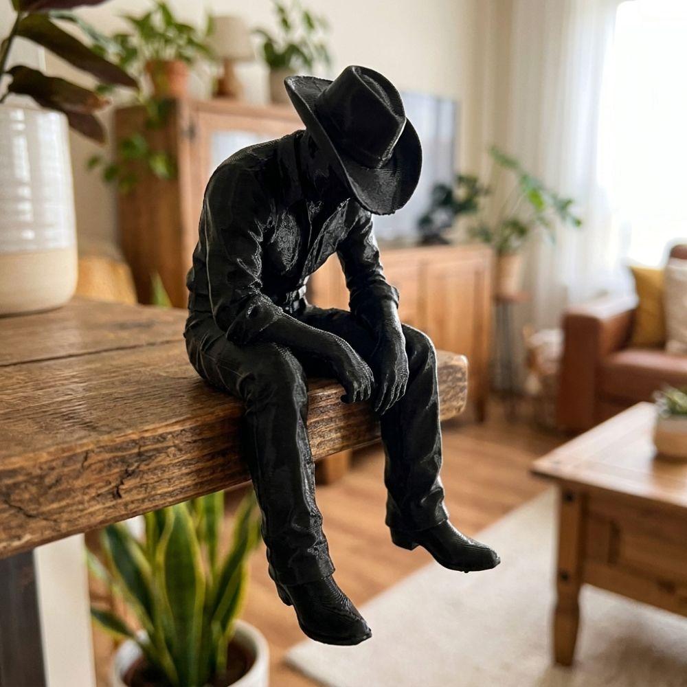 3D Printed Hanging Head Cowboy Statue Western Style Cowboy Figurine Ornament Study Bookshelf Edge