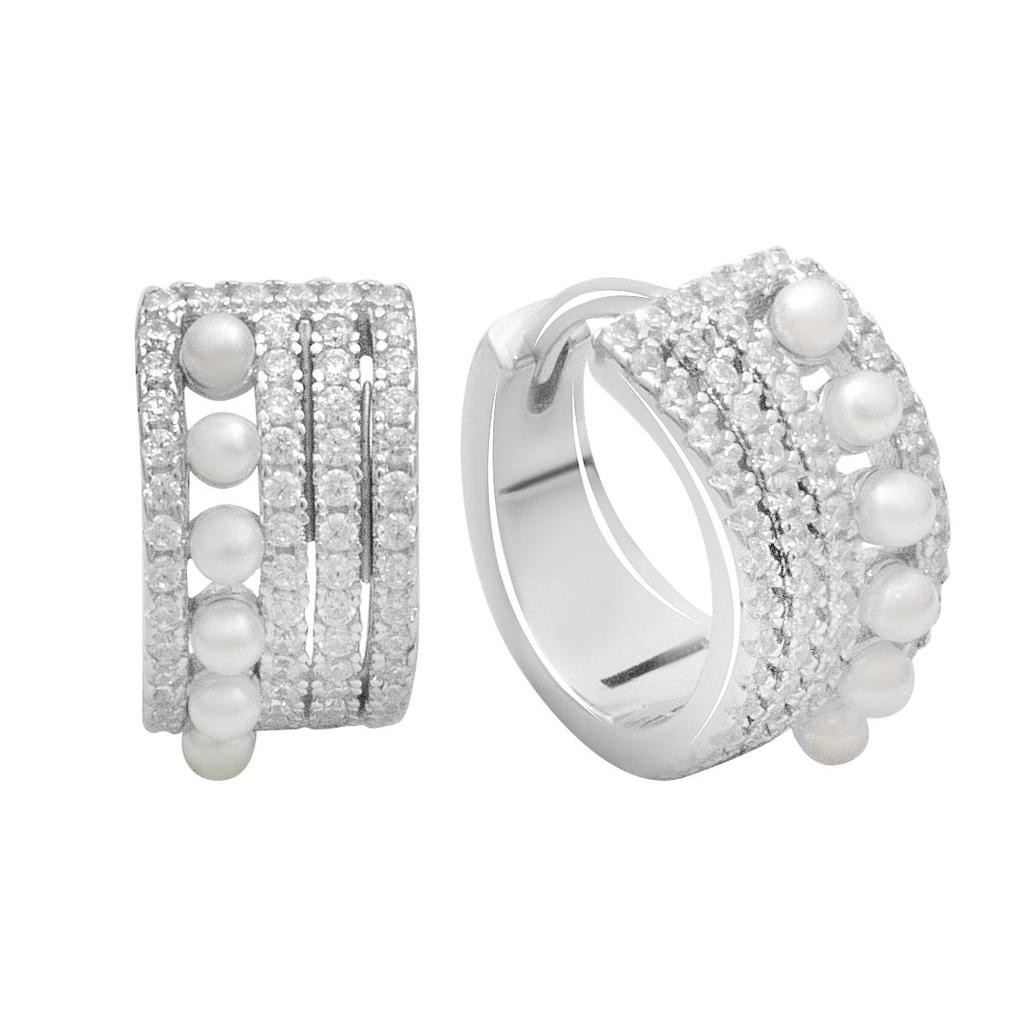 Серебряные серьги с натуральным жемчугом, фианитами (2185758)