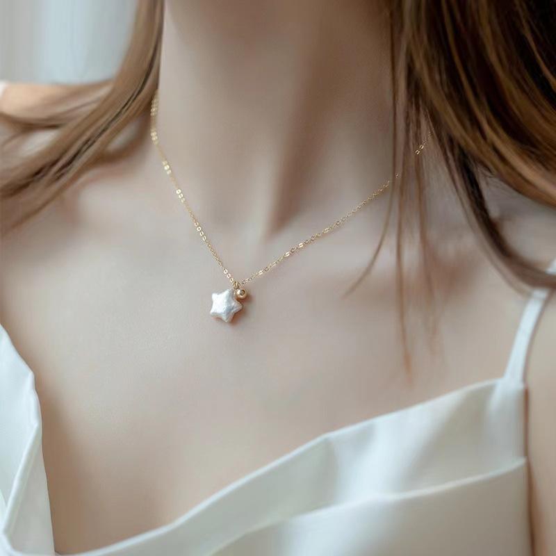 Ожерелье из стерлингового серебра 925 пробы с пятиконечной звездой и белой ракушкой для губ с покрытием, простой красивый стиль, цепочка на ключицу